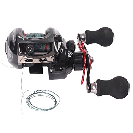 [Clearance Sale] BLISSWILL Kunting Baitcast Fishing Reel With Grey Braided Fishing Lines Left/ Right Handed 14 1BB 6.4:1 Carbon Fiber Magnetic Brake System Saltwater/Freshwater Approved