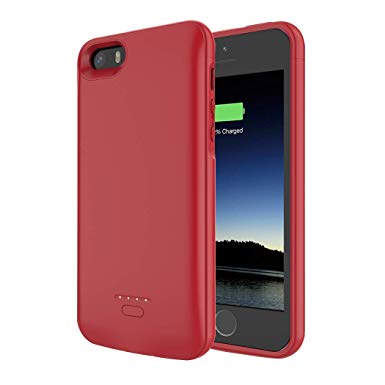 Battery Case for iPhone 5/5S/SE, SNSOU 4000mAh iPhone SE Battery Charging Case for iPhone 5 SE 5S Magnetic Charger Case Protective Backup Power Case Cover for iPhone 5/5s/se -Red [Not fit 5C Model]
