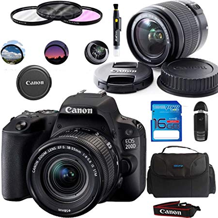 Canon EOS 200D/Rebel SL2 Kit with EF-S 18-55mm f/4-5.6 IS STM Lens Digital SLR Cameras (Black) - Deal-Expo Essential Accessories Bundle