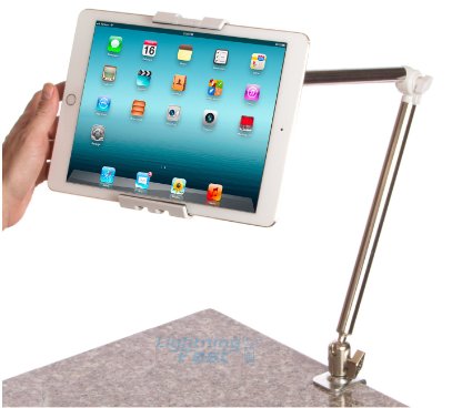 iPad Tablet Mount - Heavy Duty - Fits Cell Phones To Phablets - For Kitchen, Office, Bedroom - Adjustable Arm - Secure Clamp & Stand - Comfortably Use Device: No Neck Or Back Strain - 2 Year Guarantee