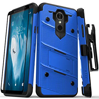 Zizo Bolt Series Compatible with LG Stylo 4 Case Military Grade Drop Tested with Tempered Glass Screen Protector, Holster, Kickstand Blue Black