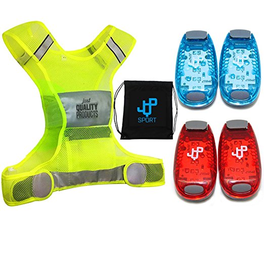 ONE DAY SALE ! Running Vest and LED Safety Light Sets (4-Pack and 3 BONUSES), The Perfect Waterproof Running Light and Reflective Vest, Suitable for Jogging, Cycling, Biking, Dog Walking, Strobe Light
