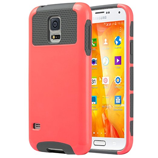 Galaxy S5 Case, S5 Case, ULAK Dual Layer Slim Hybrid Knox Armor Protective Case Cover for Samsung Galaxy S5 SV i9600 [Plastic Hard Shell and Flexible TPU] -Coral Pink/Gray