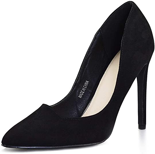 VLLY Women's Basic High Heels, Pointed Toe Suede Dress Pumps for Women Slip On Stiletto for Prom/Party/Wedding