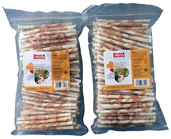 Boots & Barkley Chicken Wrapped Rawhide Twists - 100 Count Bag - 2 Pack