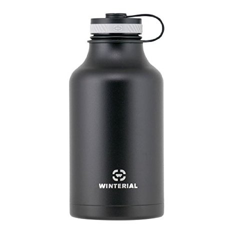 Winterial 64 oz Insulated Steel Water Bottle and Beer Growler. Double Walled Thermos Flask