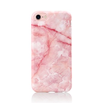 Pink iPhone 7 Case, iPhone 8 Case, Leminimo Marble Slim Fit Full Protection Anti Shock Design TPU Flexible Case For iPhone 7 / 8 [4.7 inch Display] - Pink Marble