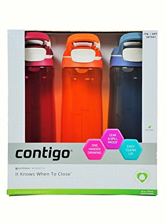 Contigo Cortland Autoseal Water Bottles, 24oz-3 Pack (Sangria,Tangerine & Stormy Weather)