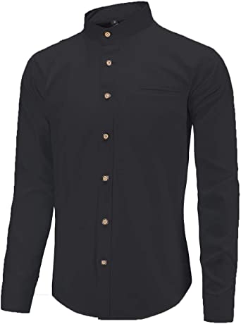 Dioufond Banded Collar Shirts Cotton Oxford Mandarin Collar Shirts for Men