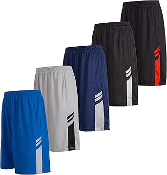 5 Pack: Men's Dry-Fit Sweat Resistant Active Athletic Performance Shorts