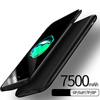 iphone 8 Plus / 7 Plus Battery Case,feeleye 7500mAh Portable Charging Case for iPhone 8 Plus 7 Plus 6s Plus 6 Plus (5.5 inch) Extended Battery Case Lightning Cable Input Mode - Black