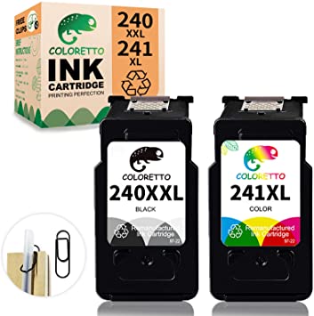 COLORETTO Remanufactured Printer Ink Cartridge Replacement for Canon Pg-240XL CL-241XL 240 241 XL Used for Hp 2622 2624 2652 2655 2680 2730 3720(1 Black,1 Color) (Special Edition Includes 1 Pen Clip)