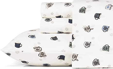 Eddie Bauer - Flannel Collection - 100% Premium Cotton Bedding Sheet Set, Pre-Shrunk & Brushed For Extra Softness, Comfort, and Cozy Feel, Full, Camping Mugs