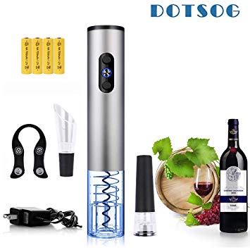 DOTSOG Modern Stainless Steel Electric Wine Opener Set, Electric Corkscrew with Foil Cutter, Wine Tools for Wine Lovers, 4 Rechargeable Batteries and Charger, Suitable for Home Use or as a Gift