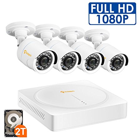 Anlapus 8CH Full HD 1080P HD-TVI Security Camera System, Surveillance DVR with 2TB Hard Drive and (4) 2.0MP 1920TVL Waterproof Outdoor Indoor CCTV Bullet Camera with Smart Motion Detection