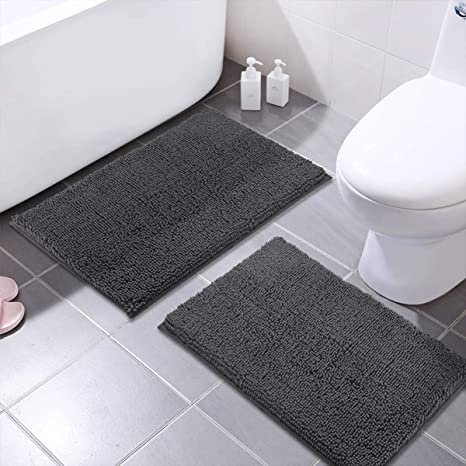 MAYSHINE Chenille Bathroom Rugs Extra Soft and Absorbent Shaggy Bath Mats Machine Wash/Dry, Perfect Plush Carpet Mat for Kitchen Tub, Shower, and Doormats (2 Pack - 20x32 inches, Charcoal Gray)