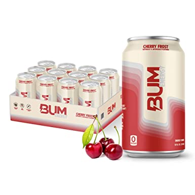 BUM Sugar-Free Energy Drink, Cherry Frost - Lightly Carbonated & No Artificial Colors, Natural Caffeine & Citicoline for Energy & Focus, Brain Boost & Workout Sports Beverage - 12 oz, Pack of 12