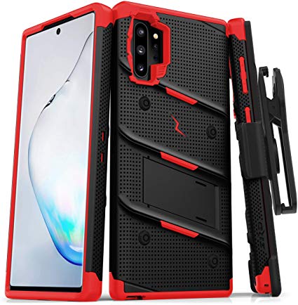 ZIZO Bolt Series Samsung Galaxy Note 10 Plus Case | Heavy-Duty Military-Grade Drop Protection w/Kickstand Included Belt Clip Holster Lanyard (Black/Red)