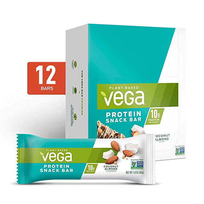 Vega Protein Snack Bar Coconut Almond (12 Count) - Plant Based Vegan Protein Bars, Non Dairy, Gluten Free, Non GMO