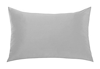 SET OF 2 SATIN PILLOWCASES WITH ZIPPER CLOSURE STANDARD SIZE 19 X 25" CHOICE OF COLORS (Silver Grey)
