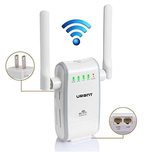 URANT 300M WiFi Router Extender Repeater Booster Long Range Network Extender With Dual High Gain Antenna 360 Degree Full Signal Coverage 802.11 b/g/n with WPS Button-2.4GHz