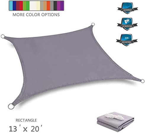 Tuosite Terylene Waterproof Sun Shade Sail UV Blocker Sunshade Patio Rectangle Knitted 220 GSM Block Fabric Pergola Carport Awning 13' x 20' in Color Grey