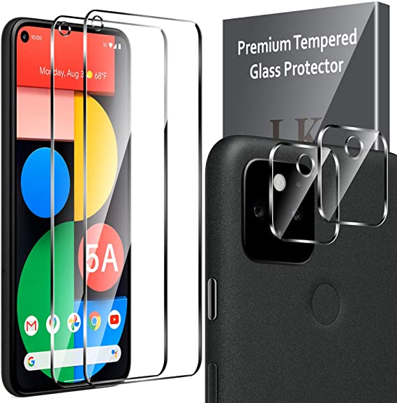 4 Pack LK 2pcs Screen Protector for Google Pixel 5a   2pcs Camera Lens Protector, Anti-Scratch, Tempered Glass 9H Hardness compatible with Google Pixel 5a