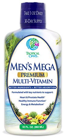 Men's Mega Premium Liquid Multivitamin w/ CoQ10, PABA   100 additional Vitamins, Minerals, & Amino Acids to support muscle, heart & brain functions* Max Absorption! - 32 Serv, 32oz