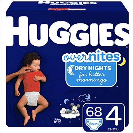 HUGGIES OverNites Diapers, Size 4 (22-37 lb.), 68 ct, Overnight Diapers, Giga Jr Pack (Packaging May Vary)