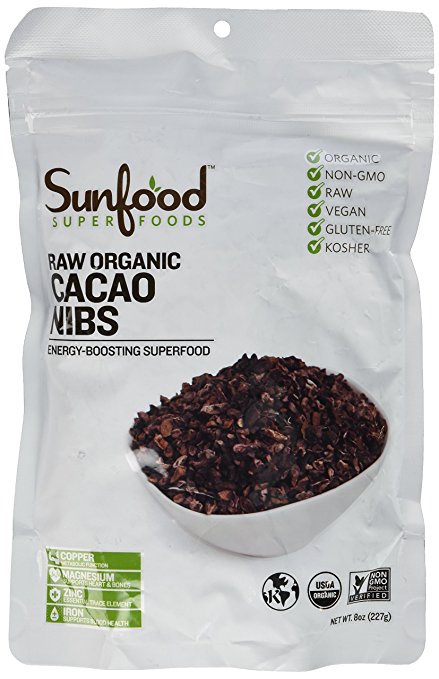 Sunfood Cacao Nibs, Certified Organic, Non-GMO, 8oz