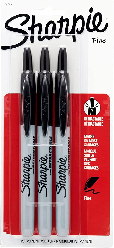 Sharpie® Retractable Permanent Markers, Fine Point, Black, Pack Of 3 Markers