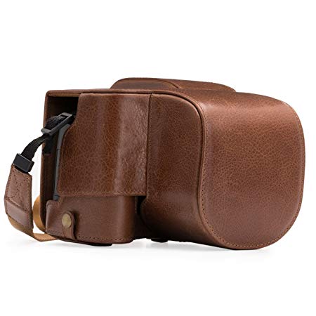 MegaGear "Ever Ready Genuine Leather Camera Case - Easy to Install, Tripod and Peripheral Friendly Accessory - Compatible with Leica V-Lux (Typ 114)