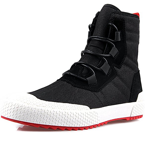 TWEAK Mens High Tops Canvas with Leather Fur Lined Waterproof Sneakers Winter Snow Boots Skates Lace Up