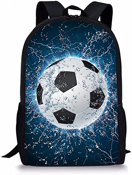 Showudesigns Football Rucksack Boys Girls Soccer Backpack for Kids School Bag Bookbag Teen Back Packs for Children Blue
