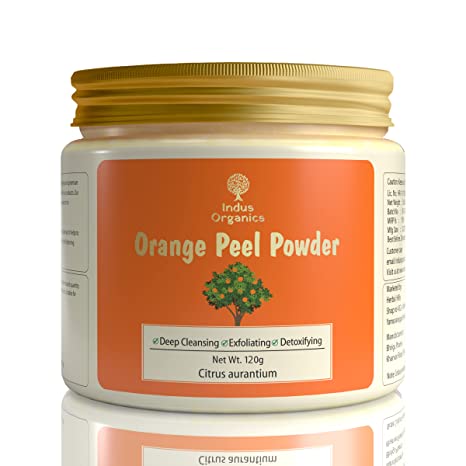 Indus Organics Orange Peel Powder face pack | Citrus aurantium - For Tan Removal, Oil Control, Glowing Skin, Scars, Boosten Collagen, Natural Skin cleanse and Natural Face pack with Vitamin C - 120gm