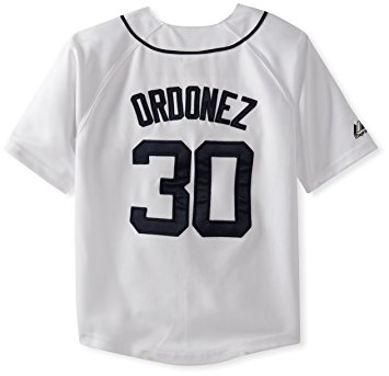 MLB Boys' Detroit Tigers Magglio Ordonez Button Down Jersey with Name & Number (Navy, 10/12)
