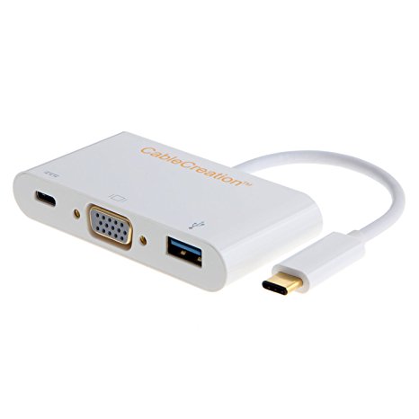 CableCreation Type C USB 3.1 Hub USB-C to USB 3.0/ VGA/ Type C Female Charger Adapter for 2015 Macbook ,Google Chromebook Pixel and other Type C devices, White