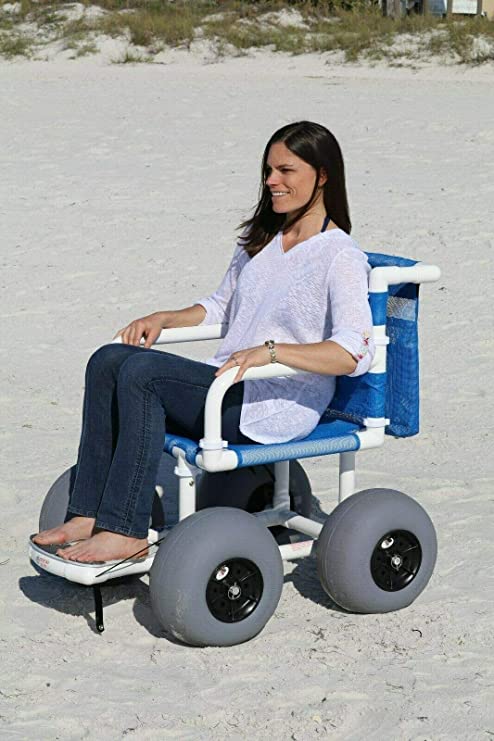 Beach/All Terrain Wheelchair, 12" Balloon Tires for Soft Sand, Easily Disassembles