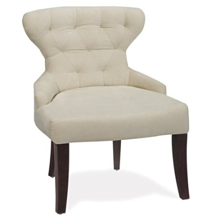 AVE SIX Curves Hour Glass Accent Chair with Espresso Finish Solid Wood Legs, Oyster Velvet Fabric