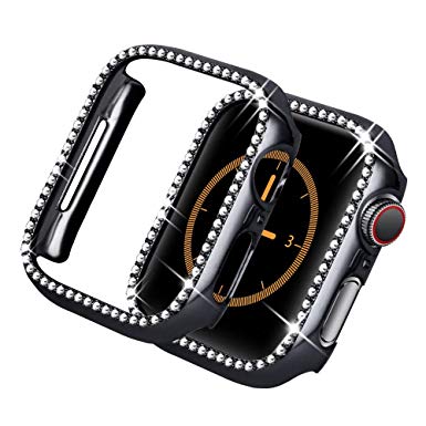Yolovie for Apple Watch Case 40mm, Series 4 iWatch Face Cover with Bling Crystal Diamonds Shiny Rhinestone Bumper, Electroplated PC Hard Protective Frame for Women Girl (Black-Diamond, 40mm)