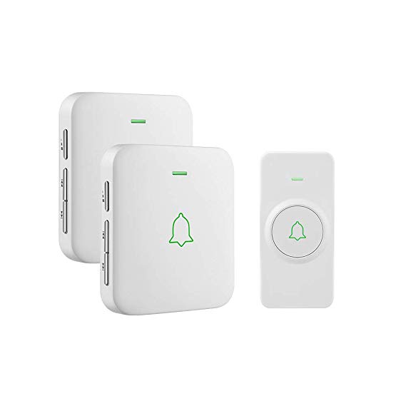 Wireless Doorbell, AVANTEK 1000 Feet/300 M Long Range Door Bells with 2 Receivers, Mini IP55 Waterproof, LED Flash, 5 Levels Volume, 52 Melodies, LED Flash, CW-12