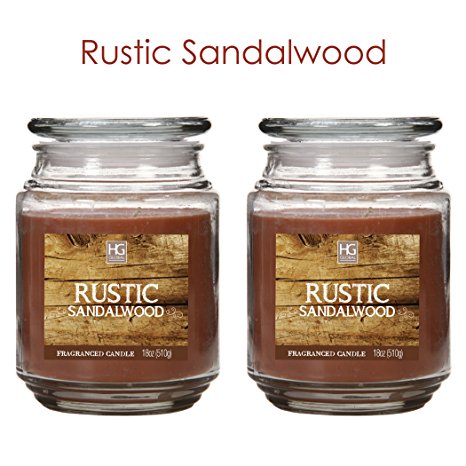Hosley Set of 2 Rustic Sandalwood, Highly Scented, 18 Oz EACH, Jar Candle. Hand Poured Candles Using a High Quality Wax Blend Infused with Essential Oil Fragrance. Ideal votive GIFT for party favor, weddings, Spa, Reiki, Meditation, Bathroom settings
