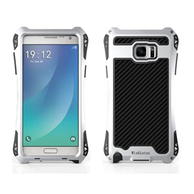 Galaxy Note 5 Case,WishLotus® Shockproof Drop Proof Water Resistant Carbon Fiber Zinc Magnesium Alloy Metal Gorilla Glass Heavy Duty Armor Protection Case Cover for Samsung Note 5(Silver   Black)