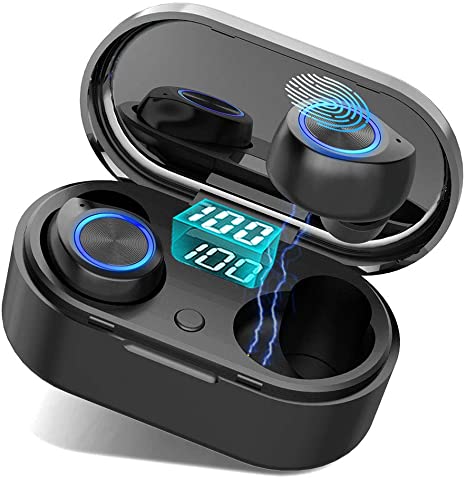 Bluetooth 5.0 Wireless Earbuds with Charging Case,Touch Control Headset TWS Stereo Noise Canceling Waterproof Headphones in Ear Built in Mic,Mini Sport Earphones for Workout/Running/Gym (Black)