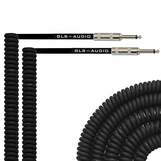 GLS Audio 20 Foot Curly Guitar Instrument Cable - Straight 1/4 Inch TS to Straight 1/4 Inch TS 20 FT Cord 20 Feet Phono 20' 6.3mm - SINGLE