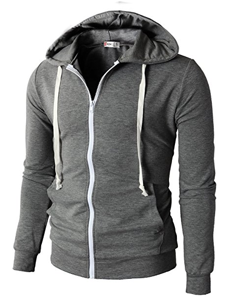H2H Mens Fashion Lightweight Zip-up Hoodie with Pocket Of Various Colors