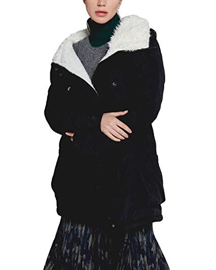 mewow Women's Winter Mid Length Thick Warm Faux Lamb Wool Lined Jacket Coat