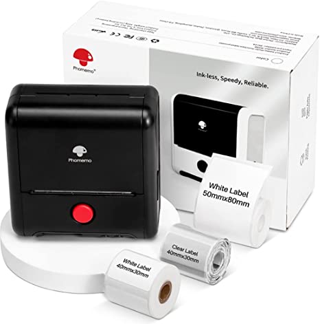 Phomemo M200 Label Maker - 2021 with 3 Label Paper 80mm Cube WiFi Bluetooth Thermal Label Printer Upgrade Series for Labeling, QR Code, Barcode, Images, Cable and More,for Small Business- Black