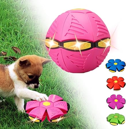 mrliance Flying Saucer Ball for Dogs, Interactive Pet Toy Ball, Magic and Bouncy Flying Saucer Ball Dog Toy with 6 Lights Perfect Outdoor Toy for Pet and Kids (Pink)