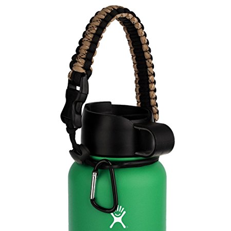 Hydro Flask Handle, Flaskars Paracord Carrier Survival Strap Cord with Safety Ring and Carabiner for Hydro Flask Nalgene CamelBak Wide Mouth Water Bottles